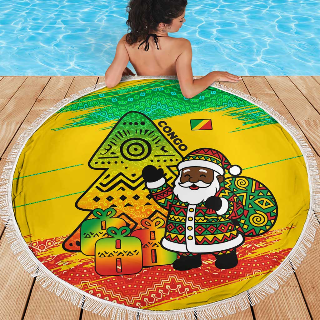 Congo Christmas Beach Blanket with African Santa Tribal Tree and Colorful Gift Design - Wonder Print Shop