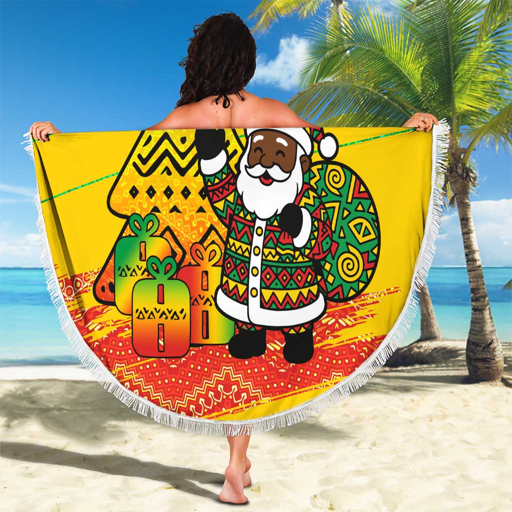 Congo Christmas Beach Blanket with African Santa Tribal Tree and Colorful Gift Design - Wonder Print Shop