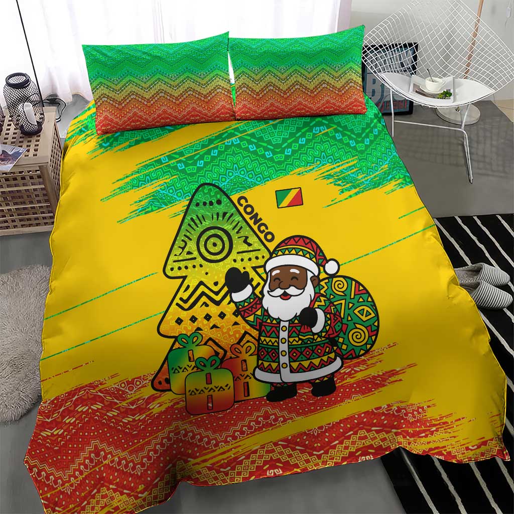 Congo Christmas Bedding Set with African Santa Tribal Tree and Colorful Gift Design - Wonder Print Shop