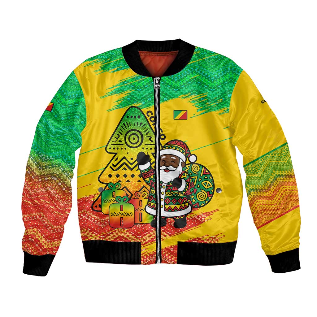 Congo Christmas Bomber Jacket with African Santa Tribal Tree and Colorful Gift Design - Wonder Print Shop