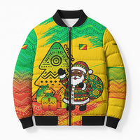 Congo Christmas Bomber Puffer Jacket with African Santa Tribal Tree and Colorful Gift Design - Wonder Print Shop