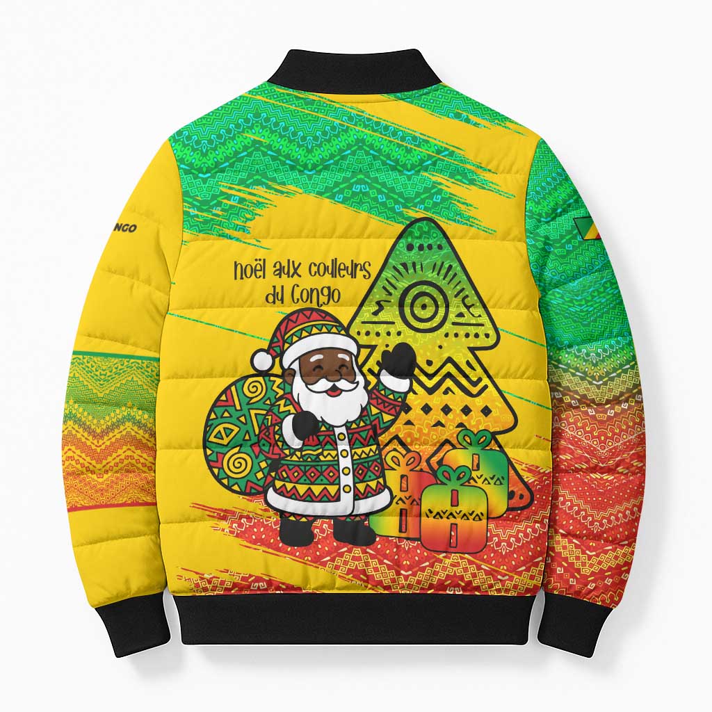 Congo Christmas Bomber Puffer Jacket with African Santa Tribal Tree and Colorful Gift Design - Wonder Print Shop