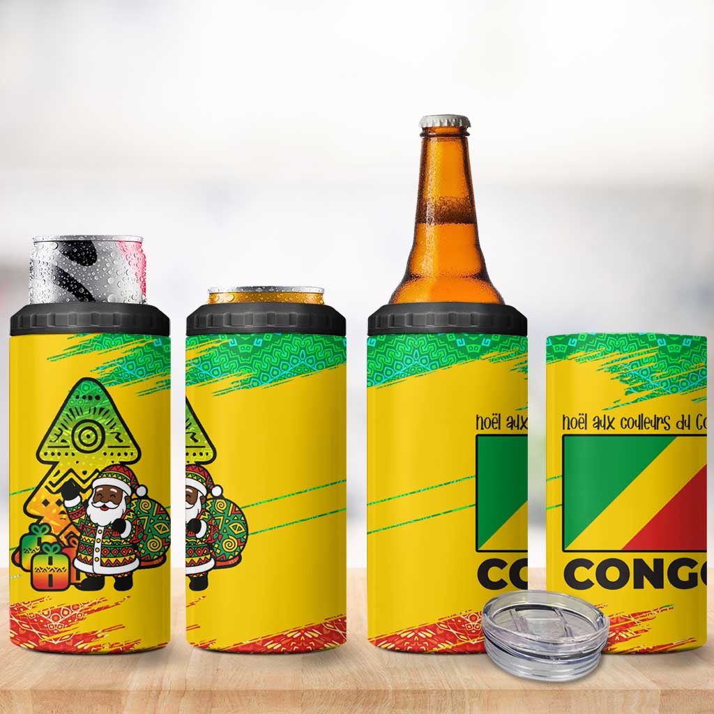 Congo Christmas 4 in 1 Can Cooler Tumbler with African Santa Tribal Tree and Colorful Gift Design - Wonder Print Shop