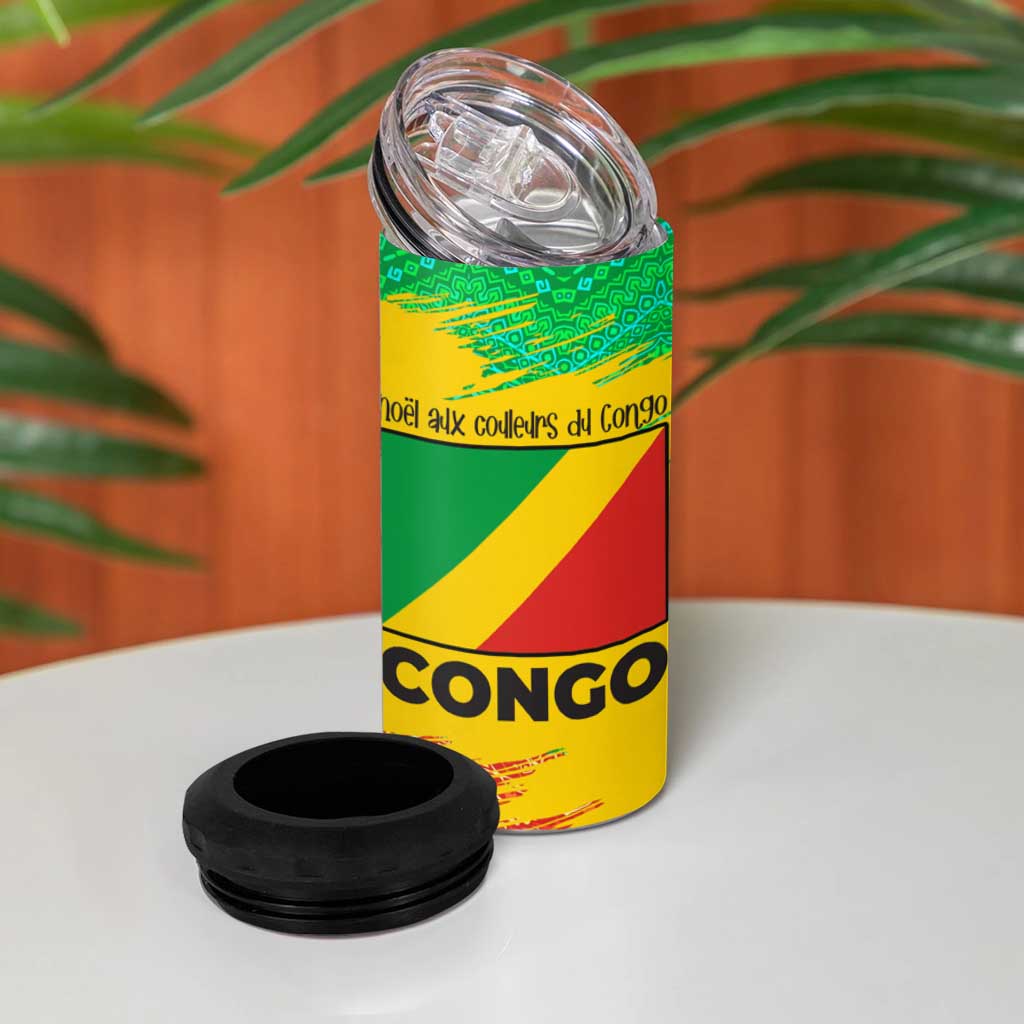 Congo Christmas 4 in 1 Can Cooler Tumbler with African Santa Tribal Tree and Colorful Gift Design - Wonder Print Shop