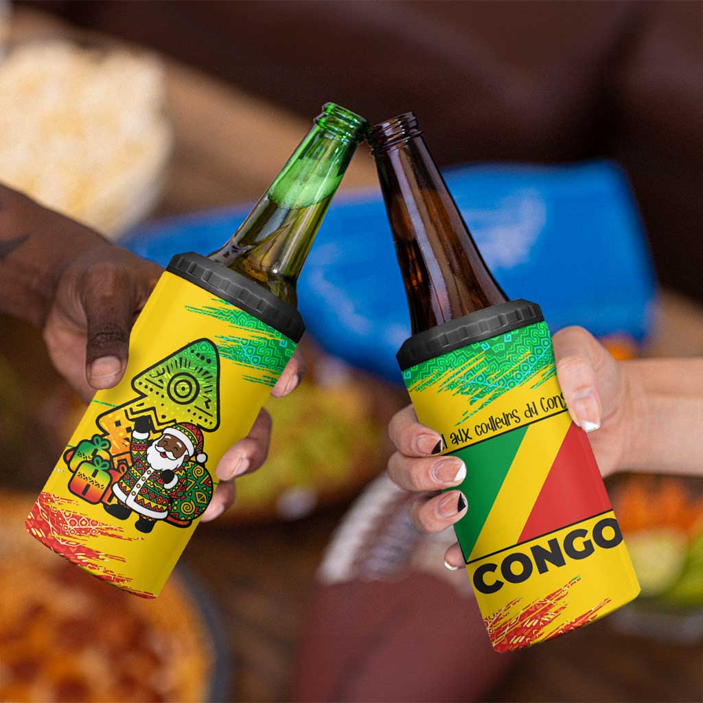 Congo Christmas 4 in 1 Can Cooler Tumbler with African Santa Tribal Tree and Colorful Gift Design - Wonder Print Shop