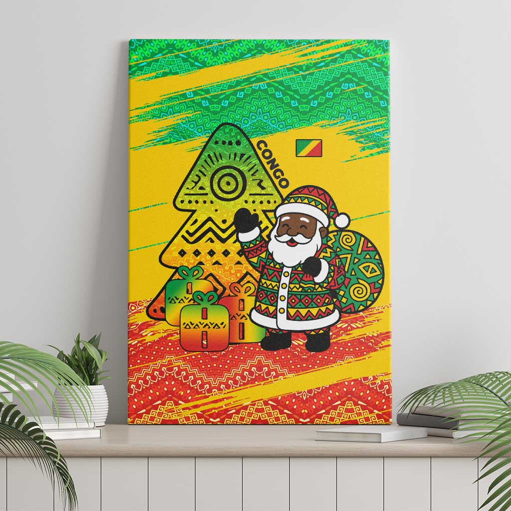 Congo Christmas Canvas Wall Art with African Santa Tribal Tree and Colorful Gift Design - Wonder Print Shop