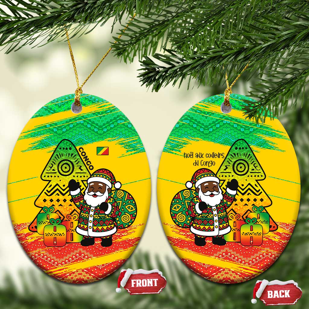 Congo Christmas Ceramic Ornament with African Santa Tribal Tree and Colorful Gift Design - Wonder Print Shop