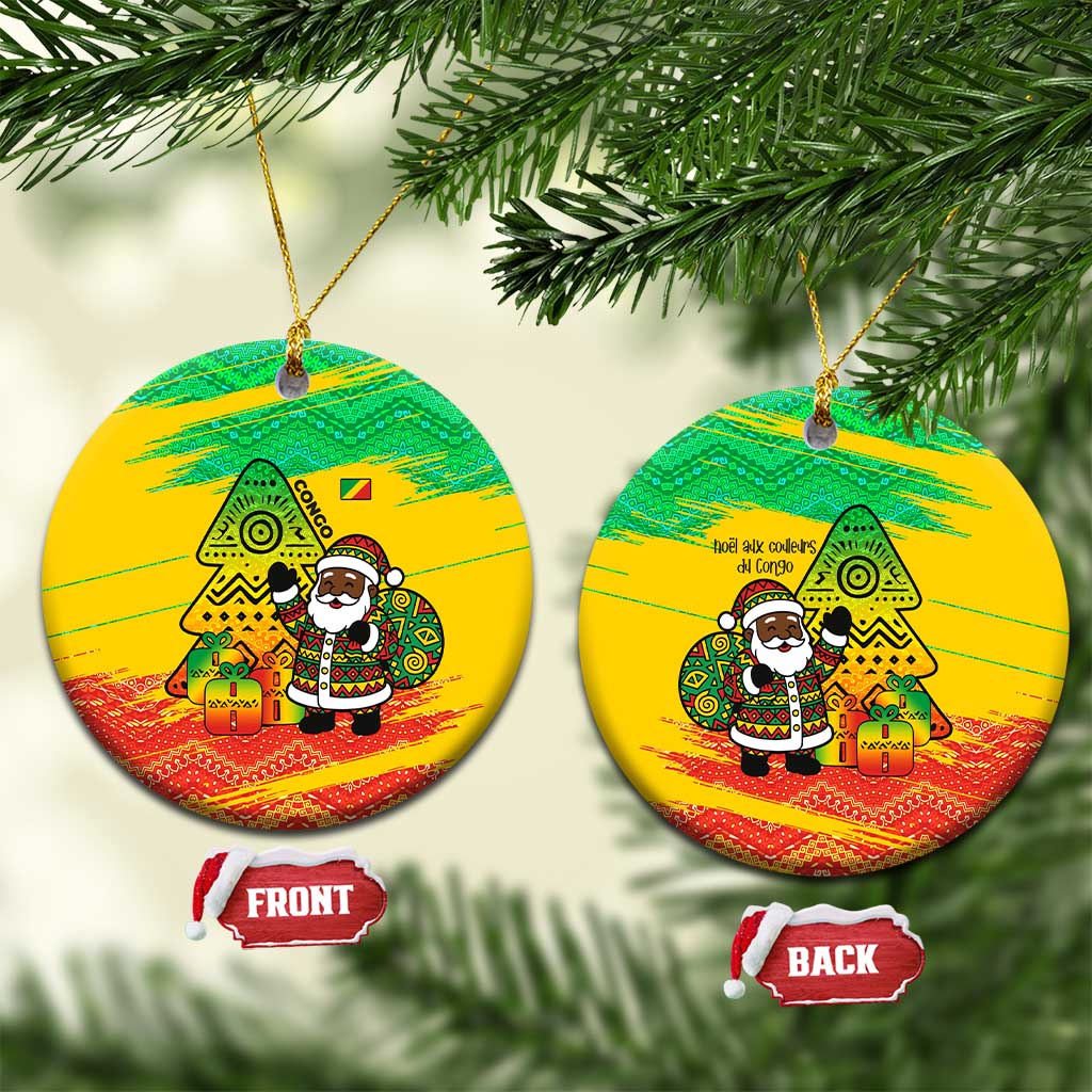 Congo Christmas Ceramic Ornament with African Santa Tribal Tree and Colorful Gift Design - Wonder Print Shop