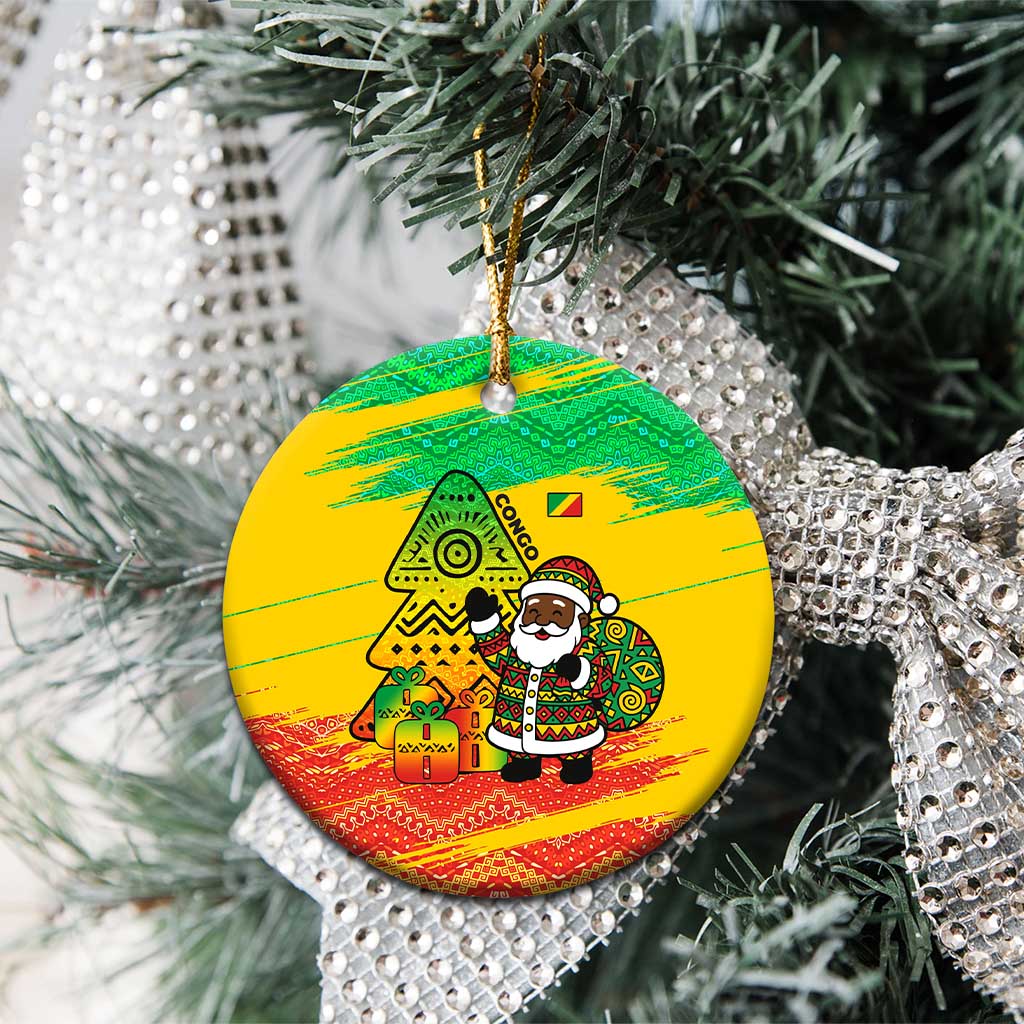 Congo Christmas Ceramic Ornament with African Santa Tribal Tree and Colorful Gift Design - Wonder Print Shop