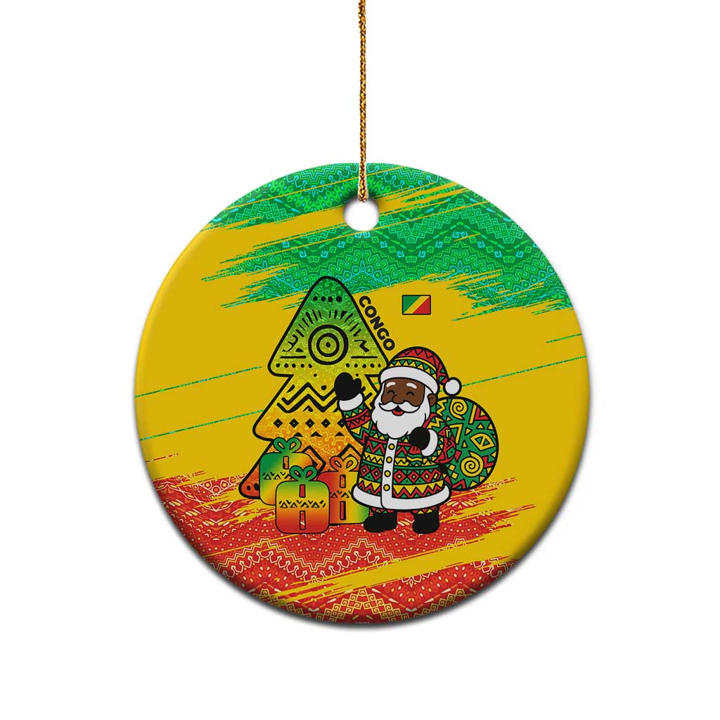 Congo Christmas Ceramic Ornament with African Santa Tribal Tree and Colorful Gift Design - Wonder Print Shop