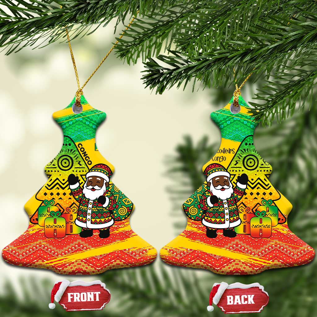 Congo Christmas Ceramic Ornament with African Santa Tribal Tree and Colorful Gift Design - Wonder Print Shop
