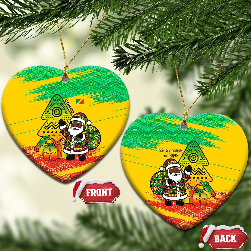 Congo Christmas Ceramic Ornament with African Santa Tribal Tree and Colorful Gift Design - Wonder Print Shop