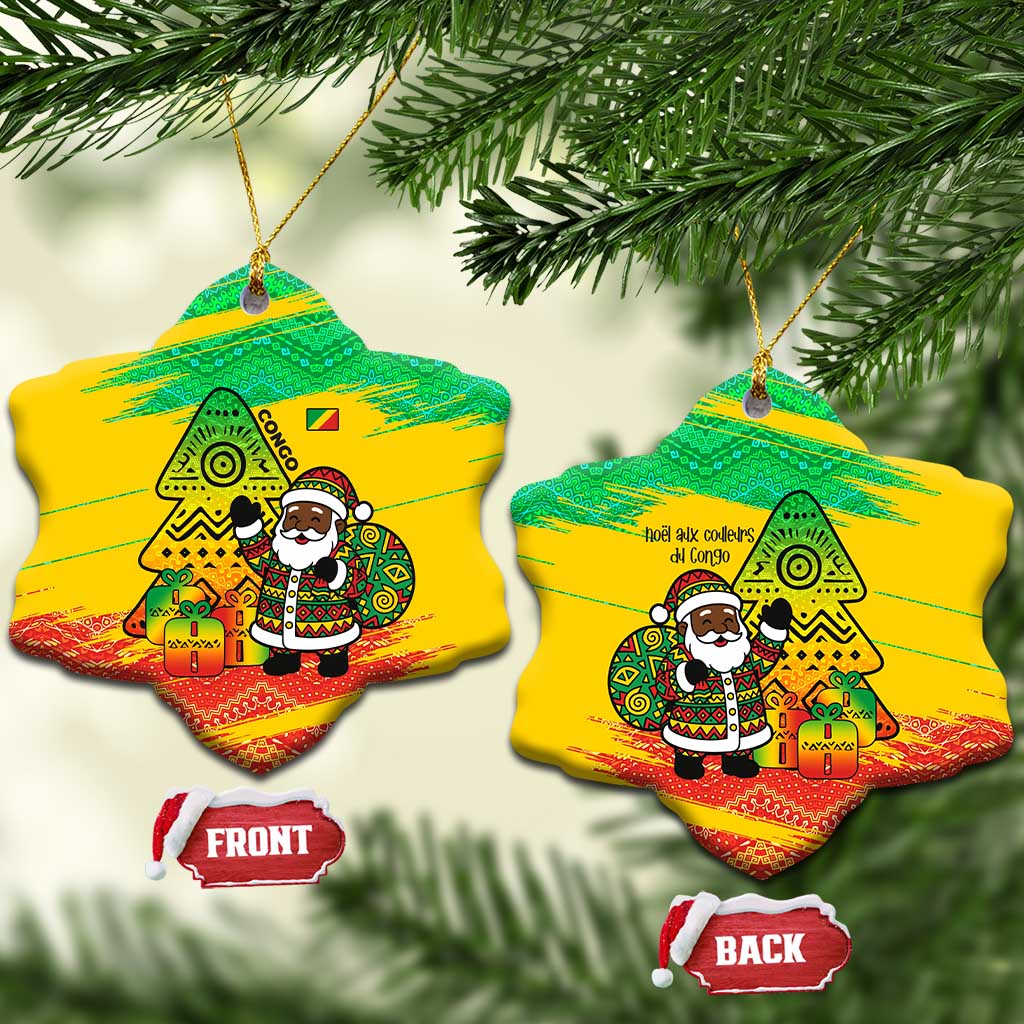 Congo Christmas Ceramic Ornament with African Santa Tribal Tree and Colorful Gift Design - Wonder Print Shop