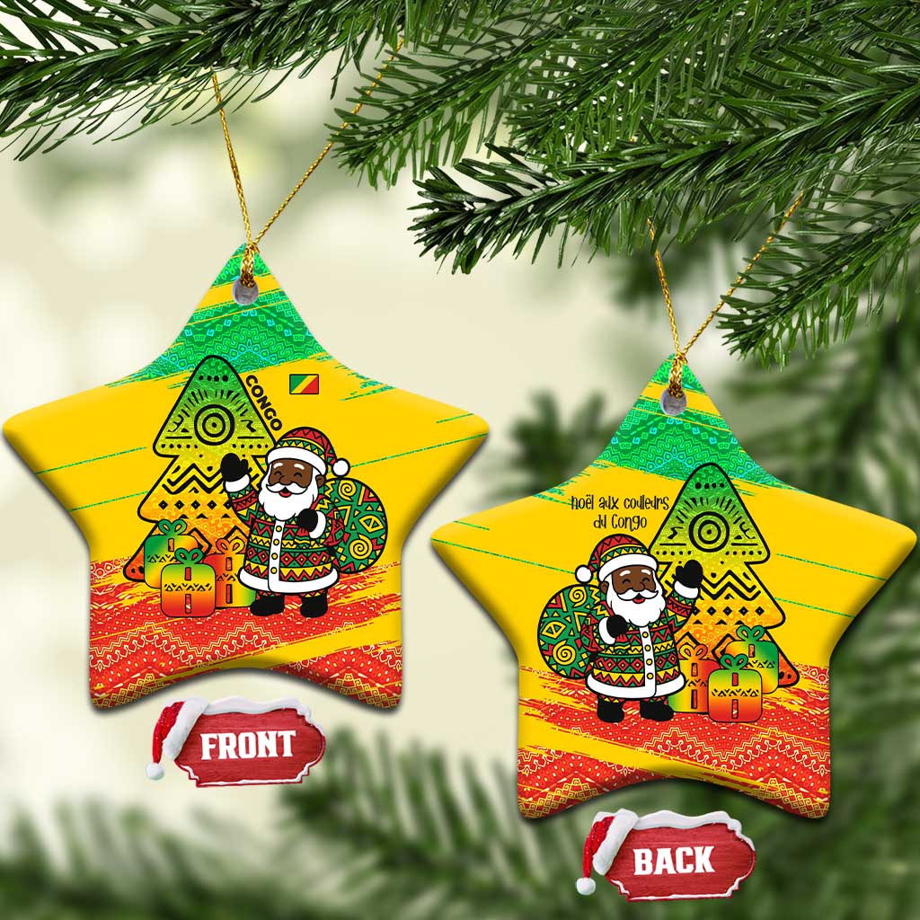 Congo Christmas Ceramic Ornament with African Santa Tribal Tree and Colorful Gift Design - Wonder Print Shop