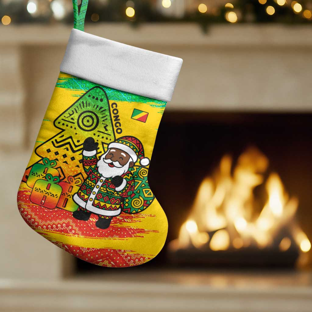 Congo Christmas Stocking with African Santa Tribal Tree and Colorful Gift Design - Wonder Print Shop