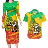 Congo Christmas Couples Matching Long Sleeve Bodycon Dress and Hawaiian Shirt with African Santa Tribal Tree and Colorful Gift Design - Wonder Print Shop