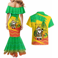 Congo Christmas Couples Matching Mermaid Dress and Hawaiian Shirt with African Santa Tribal Tree and Colorful Gift Design - Wonder Print Shop