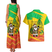 Congo Christmas Couples Matching Tank Maxi Dress and Hawaiian Shirt with African Santa Tribal Tree and Colorful Gift Design - Wonder Print Shop