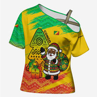 Congo Christmas Cross Shoulder Shirt with African Santa Tribal Tree and Colorful Gift Design - Wonder Print Shop