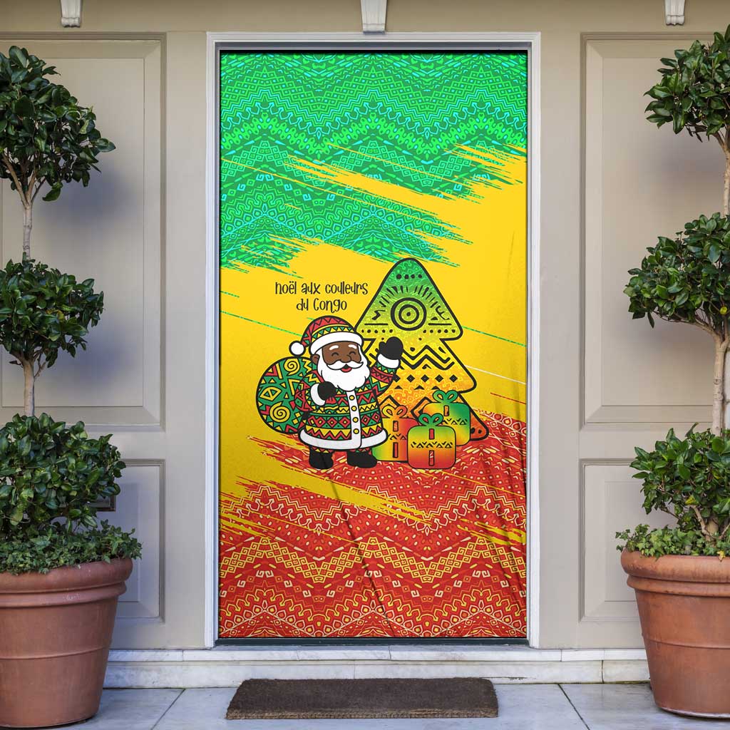 Congo Christmas Door Cover with African Santa Tribal Tree and Colorful Gift Design - Wonder Print Shop