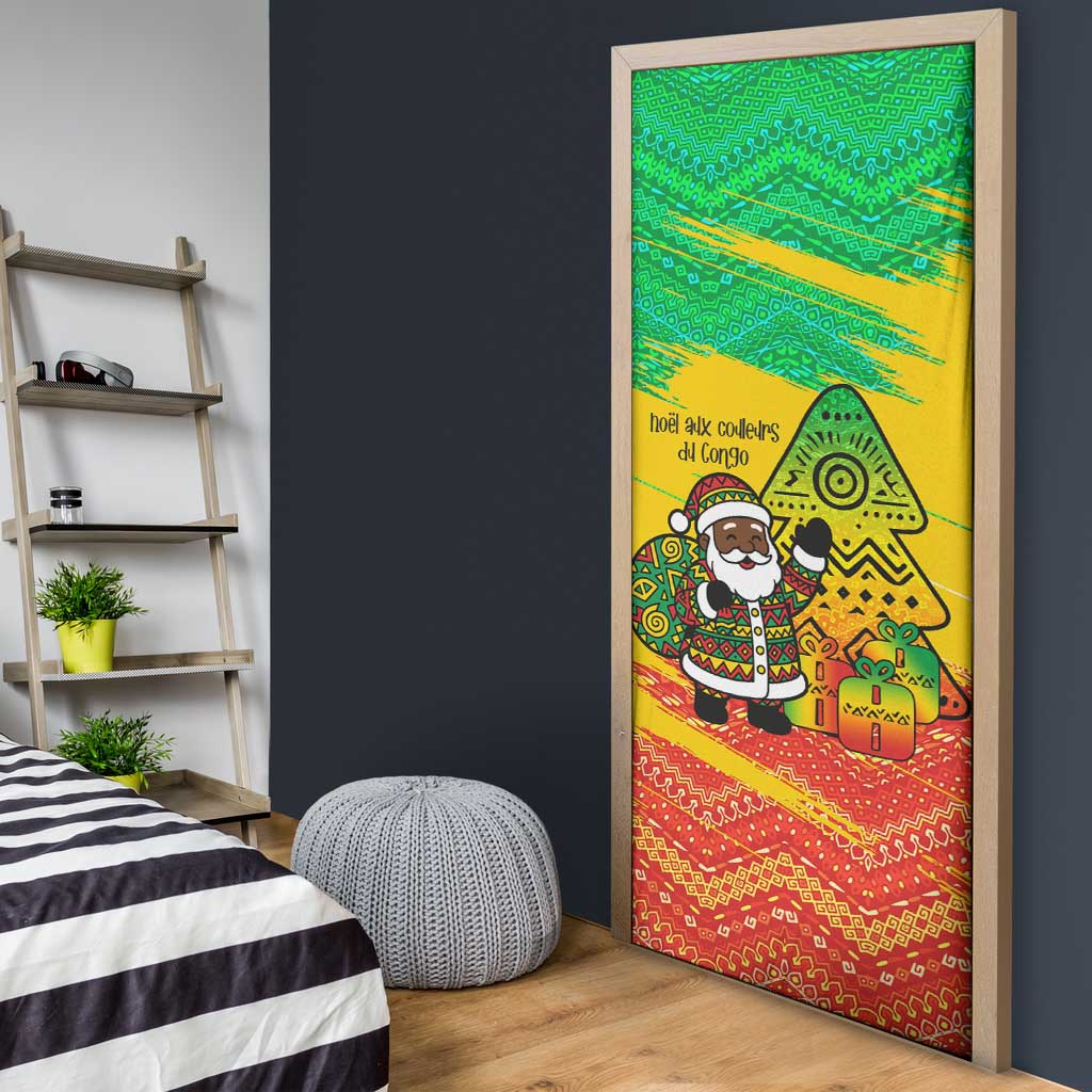 Congo Christmas Door Cover with African Santa Tribal Tree and Colorful Gift Design - Wonder Print Shop