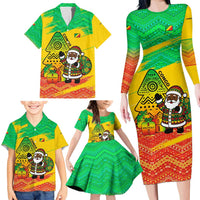 Congo Christmas Family Matching Long Sleeve Bodycon Dress and Hawaiian Shirt with African Santa Tribal Tree and Colorful Gift Design - Wonder Print Shop