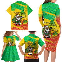 Congo Christmas Family Matching Long Sleeve Bodycon Dress and Hawaiian Shirt with African Santa Tribal Tree and Colorful Gift Design - Wonder Print Shop