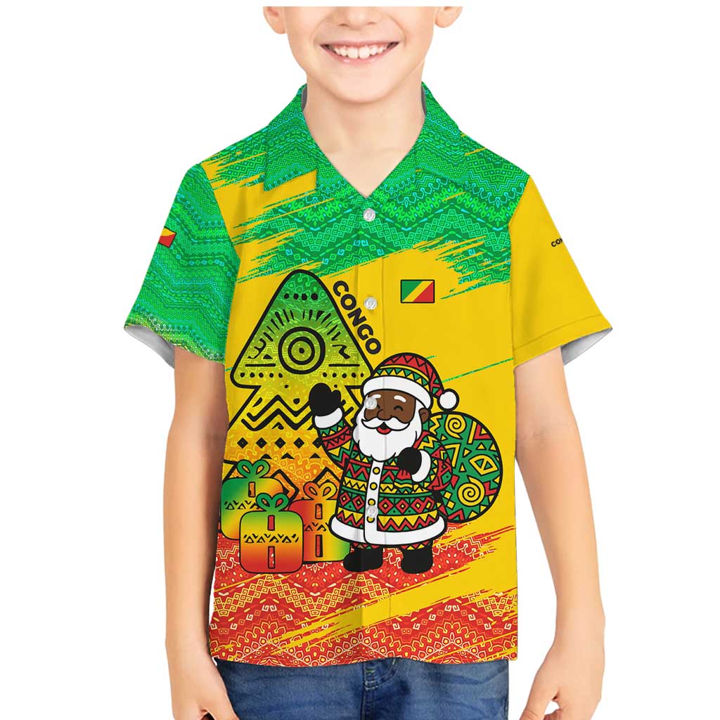 Congo Christmas Family Matching Mermaid Dress and Hawaiian Shirt with African Santa Tribal Tree and Colorful Gift Design - Wonder Print Shop