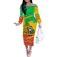 Congo Christmas Family Matching Off The Shoulder Long Sleeve Dress and Hawaiian Shirt with African Santa Tribal Tree and Colorful Gift Design - Wonder Print Shop