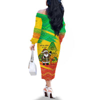 Congo Christmas Family Matching Off The Shoulder Long Sleeve Dress and Hawaiian Shirt with African Santa Tribal Tree and Colorful Gift Design - Wonder Print Shop