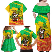 Congo Christmas Family Matching Off Shoulder Maxi Dress and Hawaiian Shirt with African Santa Tribal Tree and Colorful Gift Design - Wonder Print Shop