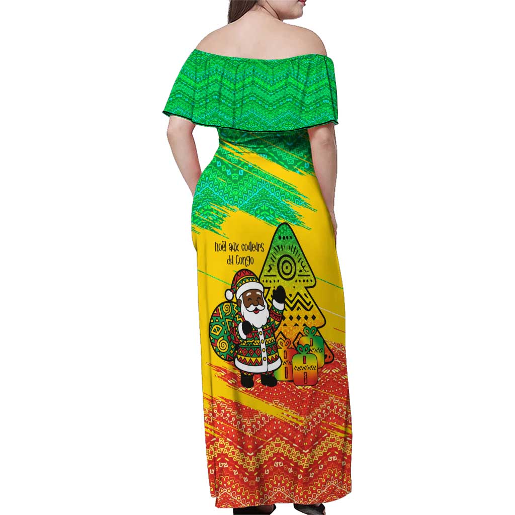 Congo Christmas Family Matching Off Shoulder Maxi Dress and Hawaiian Shirt with African Santa Tribal Tree and Colorful Gift Design - Wonder Print Shop