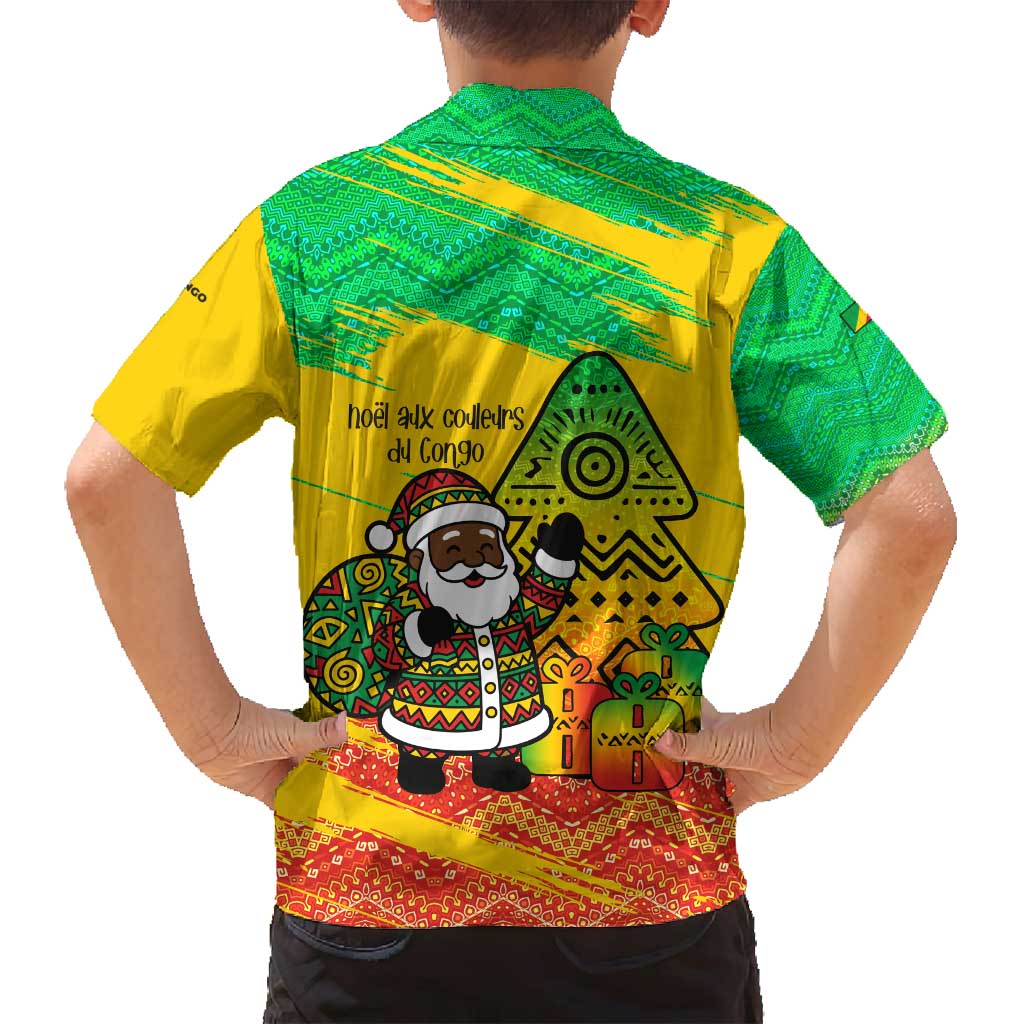 Congo Christmas Family Matching Off Shoulder Short Dress and Hawaiian Shirt with African Santa Tribal Tree and Colorful Gift Design - Wonder Print Shop