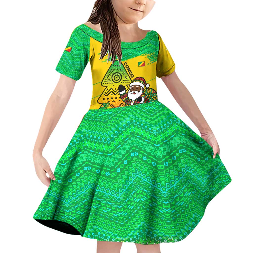 Congo Christmas Family Matching Off Shoulder Short Dress and Hawaiian Shirt with African Santa Tribal Tree and Colorful Gift Design - Wonder Print Shop