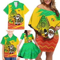 Congo Christmas Family Matching Off Shoulder Short Dress and Hawaiian Shirt with African Santa Tribal Tree and Colorful Gift Design - Wonder Print Shop