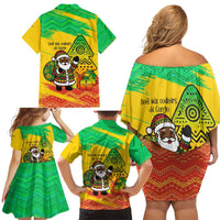 Congo Christmas Family Matching Off Shoulder Short Dress and Hawaiian Shirt with African Santa Tribal Tree and Colorful Gift Design - Wonder Print Shop