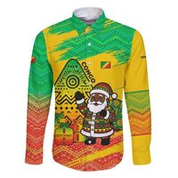 Congo Christmas Family Matching Off Shoulder Short Dress and Hawaiian Shirt with African Santa Tribal Tree and Colorful Gift Design - Wonder Print Shop