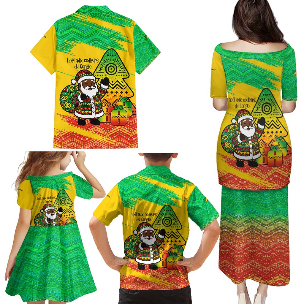 Congo Christmas Family Matching Puletasi and Hawaiian Shirt with African Santa Tribal Tree and Colorful Gift Design - Wonder Print Shop