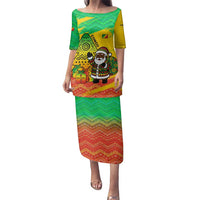 Congo Christmas Family Matching Puletasi and Hawaiian Shirt with African Santa Tribal Tree and Colorful Gift Design - Wonder Print Shop