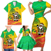 Congo Christmas Family Matching Short Sleeve Bodycon Dress and Hawaiian Shirt with African Santa Tribal Tree and Colorful Gift Design - Wonder Print Shop