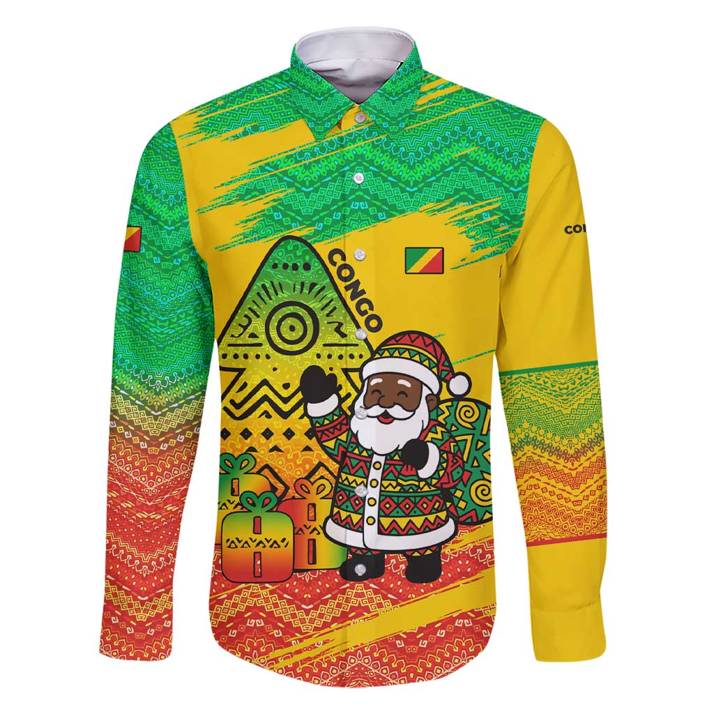 Congo Christmas Family Matching Short Sleeve Bodycon Dress and Hawaiian Shirt with African Santa Tribal Tree and Colorful Gift Design - Wonder Print Shop