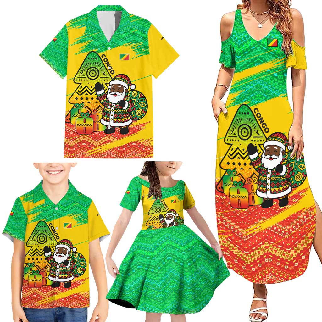 Congo Christmas Family Matching Summer Maxi Dress and Hawaiian Shirt with African Santa Tribal Tree and Colorful Gift Design - Wonder Print Shop