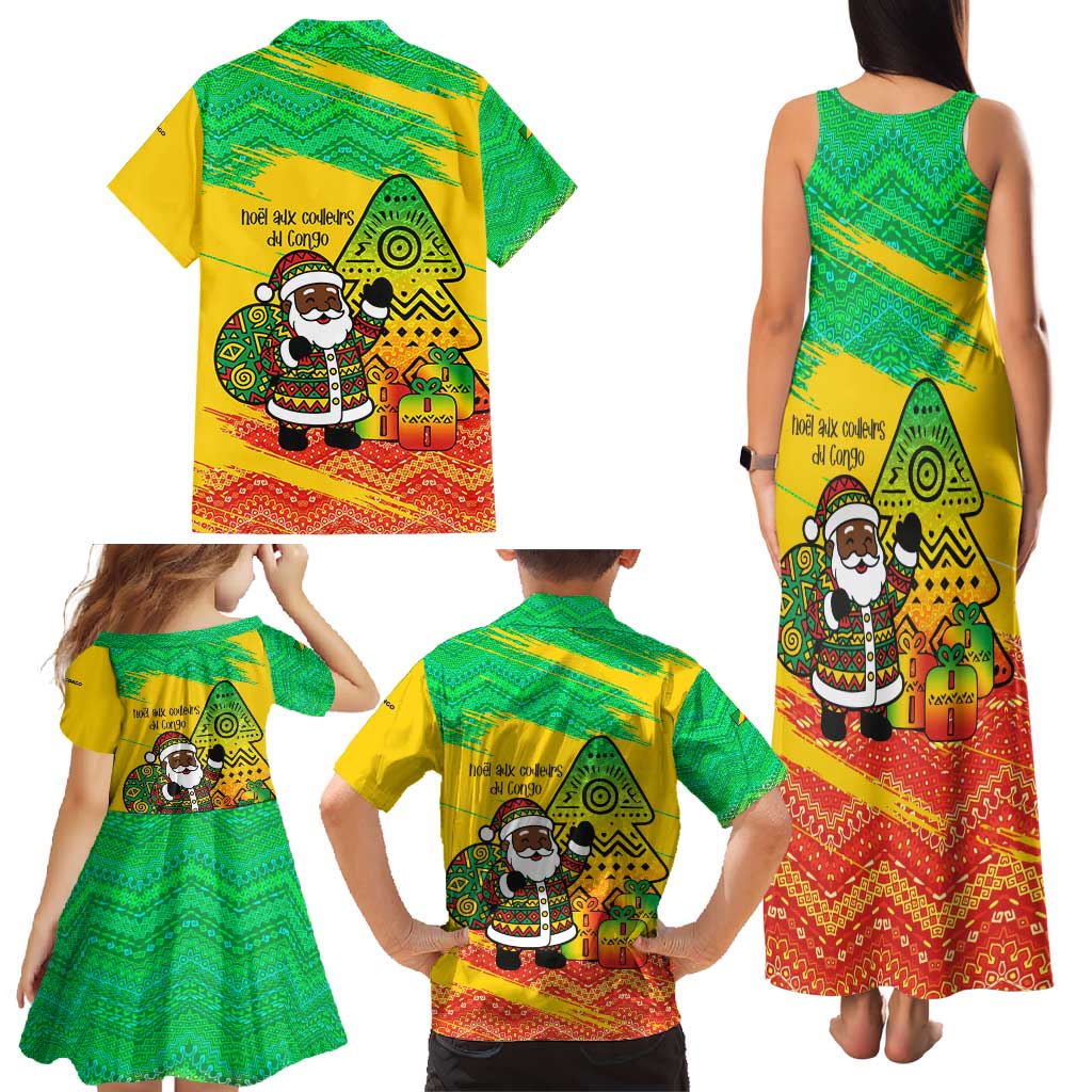 Congo Christmas Family Matching Tank Maxi Dress and Hawaiian Shirt with African Santa Tribal Tree and Colorful Gift Design - Wonder Print Shop