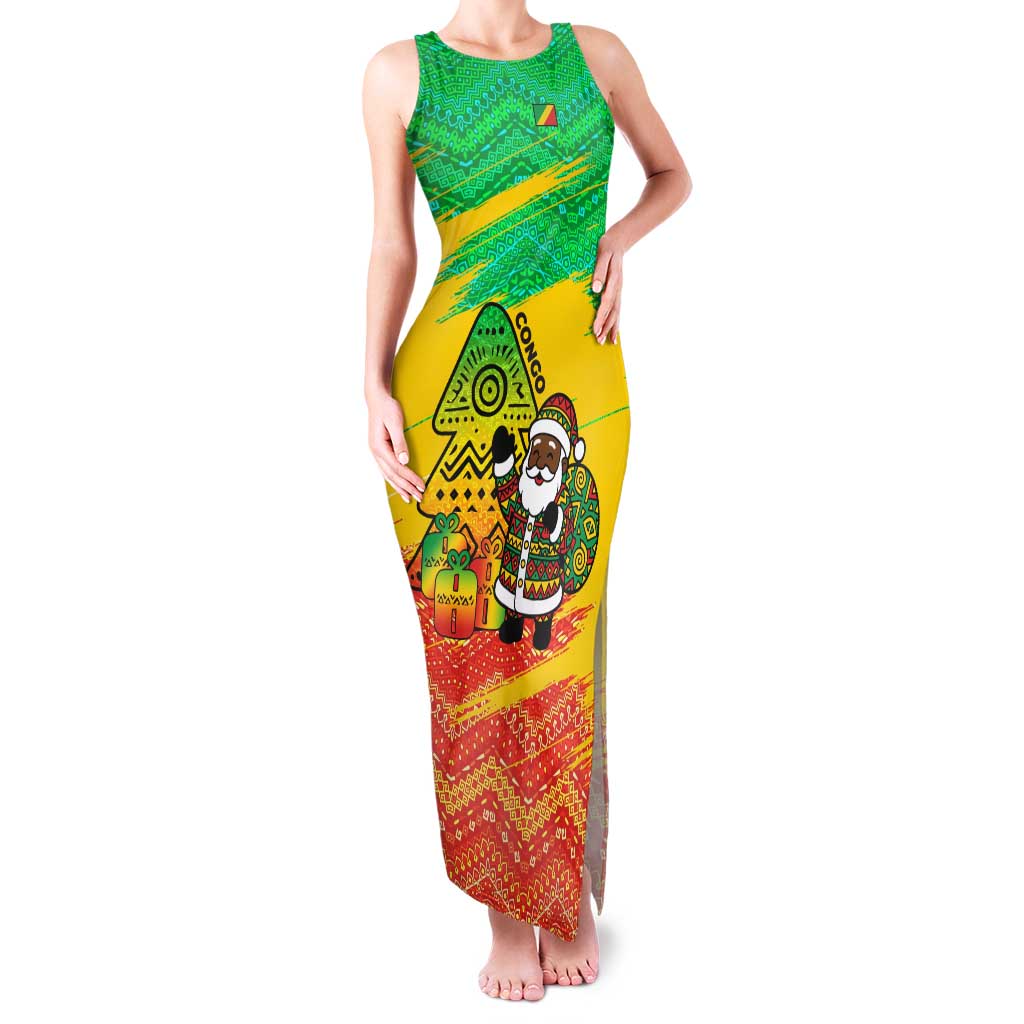 Congo Christmas Family Matching Tank Maxi Dress and Hawaiian Shirt with African Santa Tribal Tree and Colorful Gift Design - Wonder Print Shop