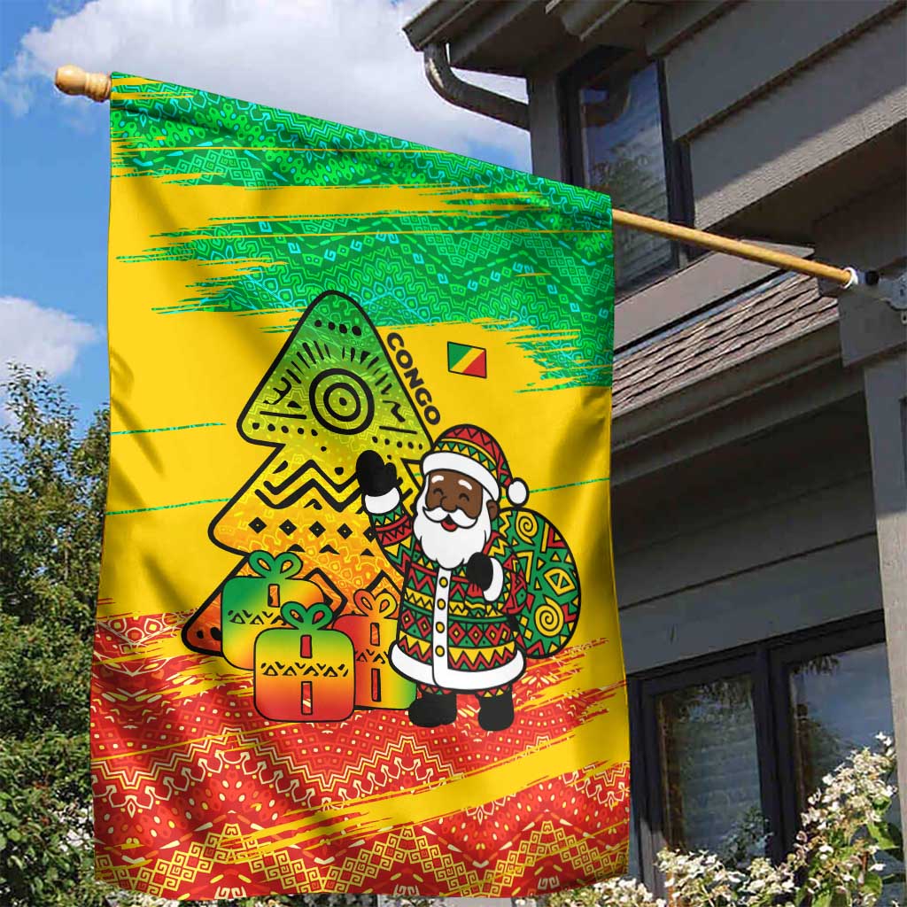Congo Christmas Garden Flag with African Santa Tribal Tree and Colorful Gift Design - Wonder Print Shop
