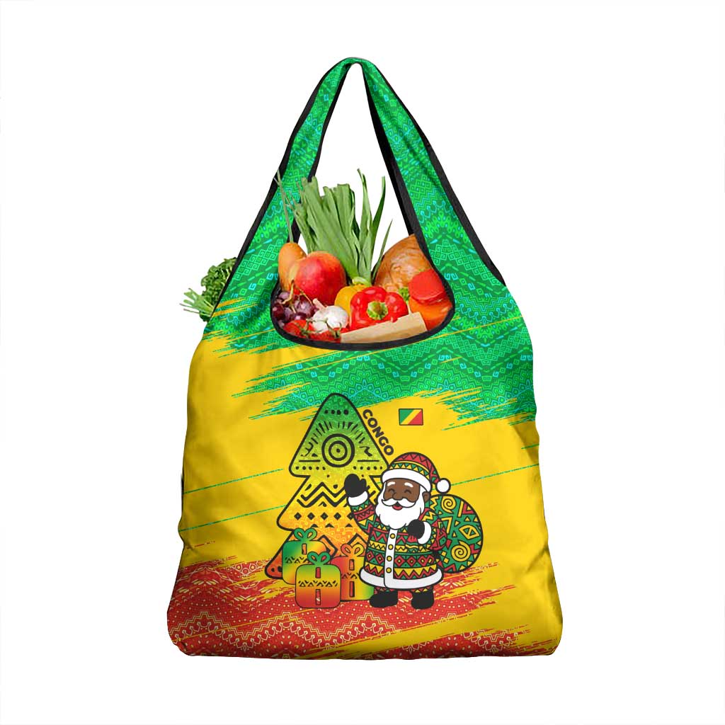 Congo Christmas Grocery Bag with African Santa Tribal Tree and Colorful Gift Design - Wonder Print Shop