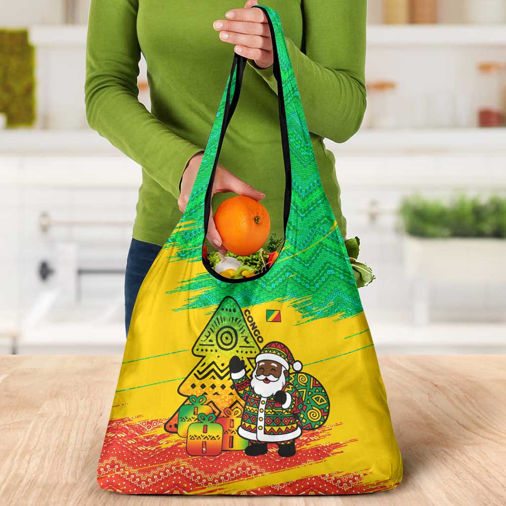 Congo Christmas Grocery Bag with African Santa Tribal Tree and Colorful Gift Design - Wonder Print Shop