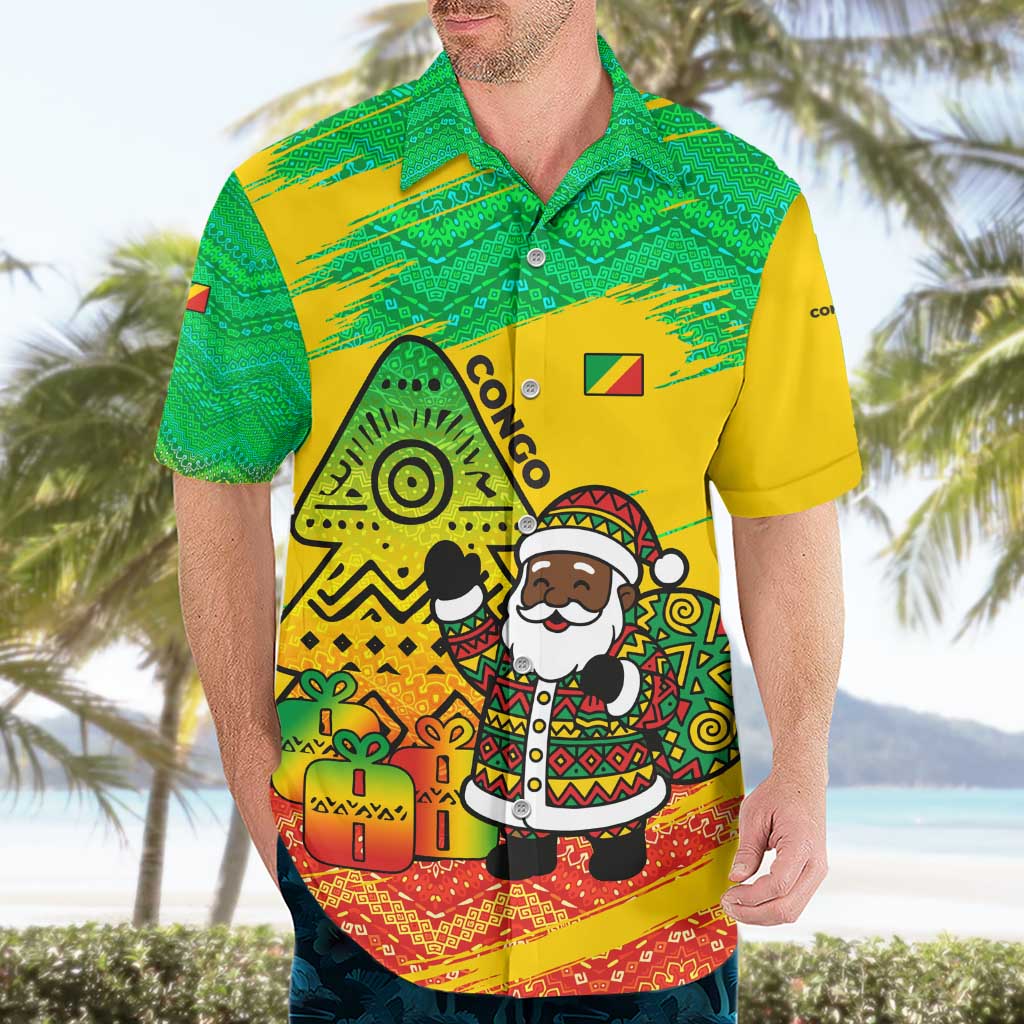 Congo Christmas Hawaiian Shirt with African Santa Tribal Tree and Colorful Gift Design - Wonder Print Shop