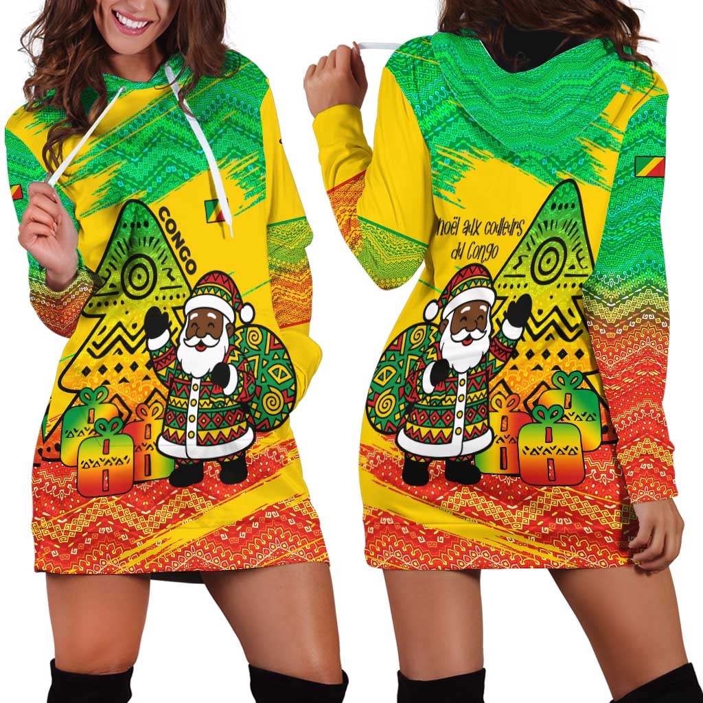 Congo Christmas Hoodie Dress with African Santa Tribal Tree and Colorful Gift Design - Wonder Print Shop