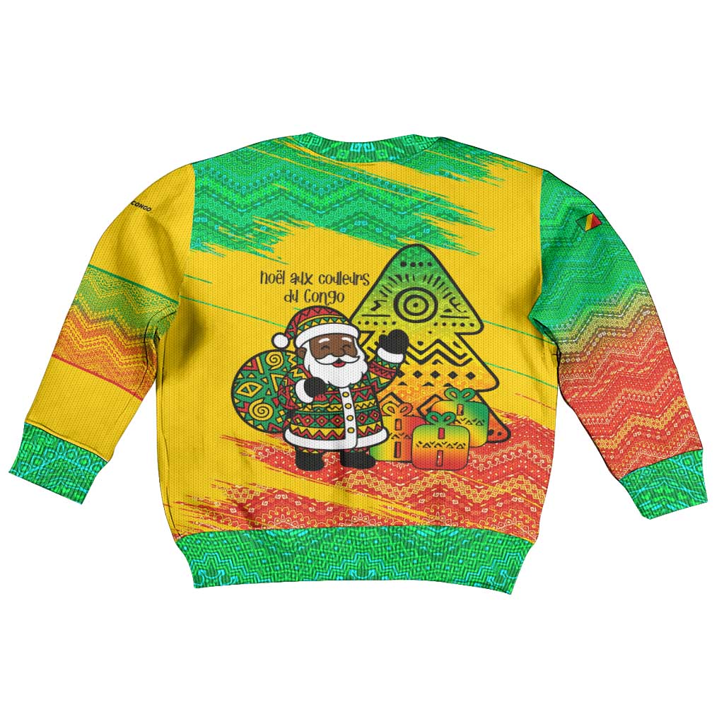 Congo Christmas Kid Ugly Christmas Sweater with African Santa Tribal Tree and Colorful Gift Design - Wonder Print Shop